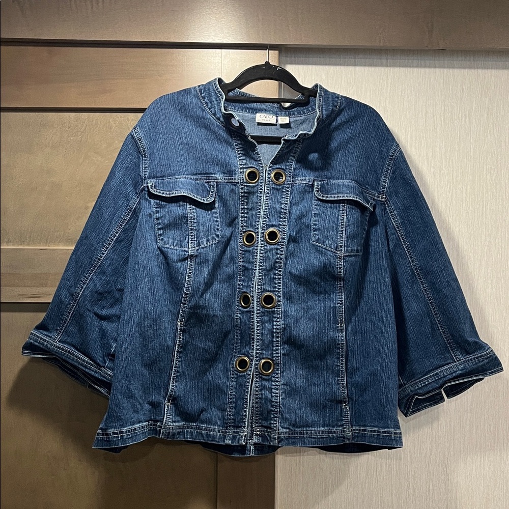 Cato Blue Denim Jacket with Grommet Accents